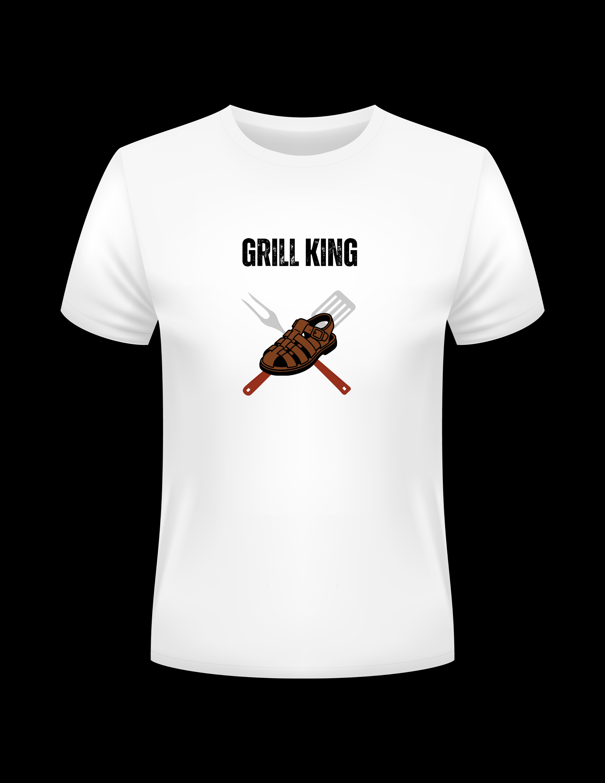White t-shirt with 'Grill King' graphic design on a black background